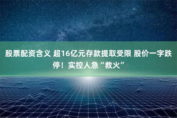 股票配资含义 超16亿元存款提取受限 股价一字跌停！实控人急“救火”