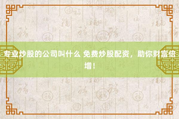 专业炒股的公司叫什么 免费炒股配资，助你财富倍增！